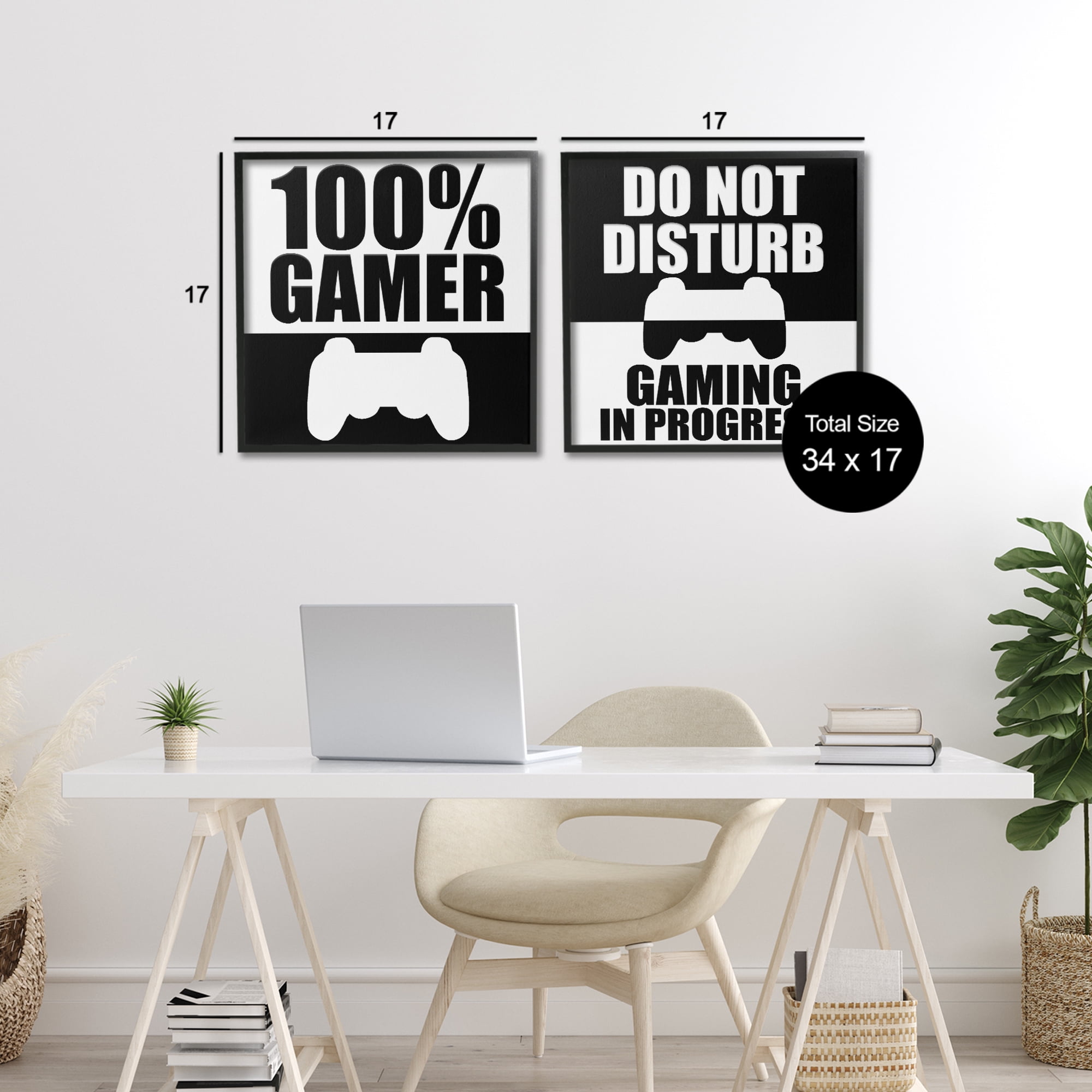 Competitive Gamer Black & White 2 Piece Black Framed Giclee Art Set, design by Kim Allen