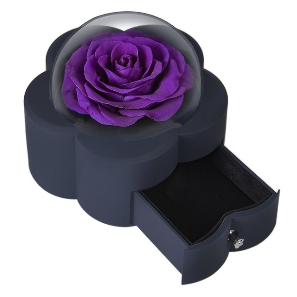 Joyero de flores eternas Cajón en forma de flor que puede contener collares, anillos y tapa de acrílico Regalo festivo