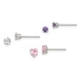 thumbnail image 1 of 925 Sterling Silver 3 Piece Crystalpost Stud Earrings Set, 1 of 6