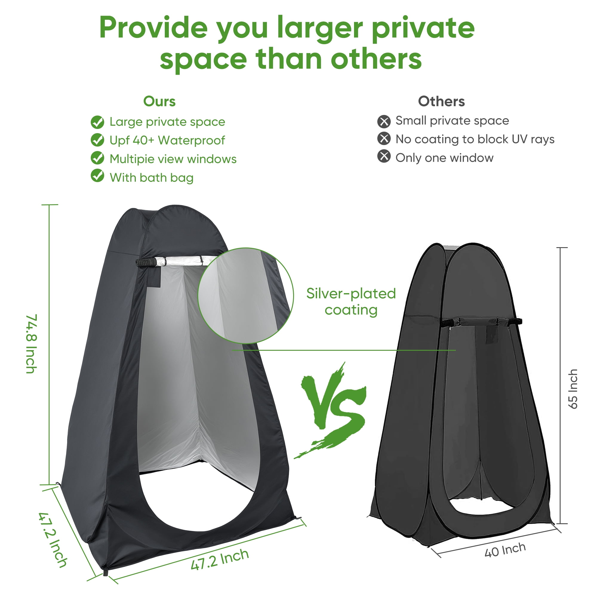 Camping Shower Tent, Outdoor Pop Up Changing Tent, Portable Bathroom Toilet Tent Privacy Tent with Portable Bag for Camping, Beach, Hiking, Travelling