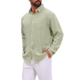 thumbnail image 4 of INSPIRE CHIC Men's Casual Long Sleeve Seersucker Striped Shirt with Chest Pocket XL Light Green, 4 of 5