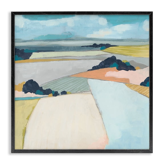 Stupell Industries Modern Peach and Blue Chromatic Fields Color Block Landscape Black Framed Giclee Art, 12 x 12, by June Erica Vess