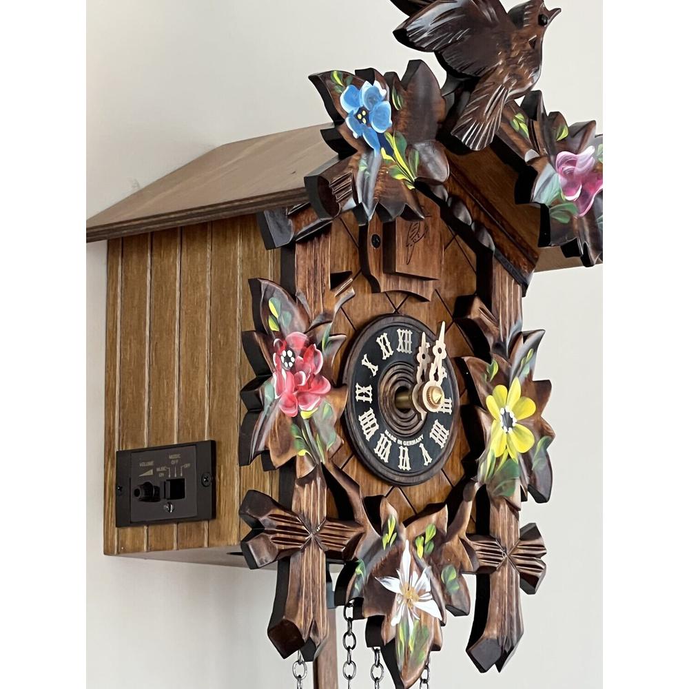 One Day Hand-Carved Cuckoo Clock with Hand-Painted Flowers