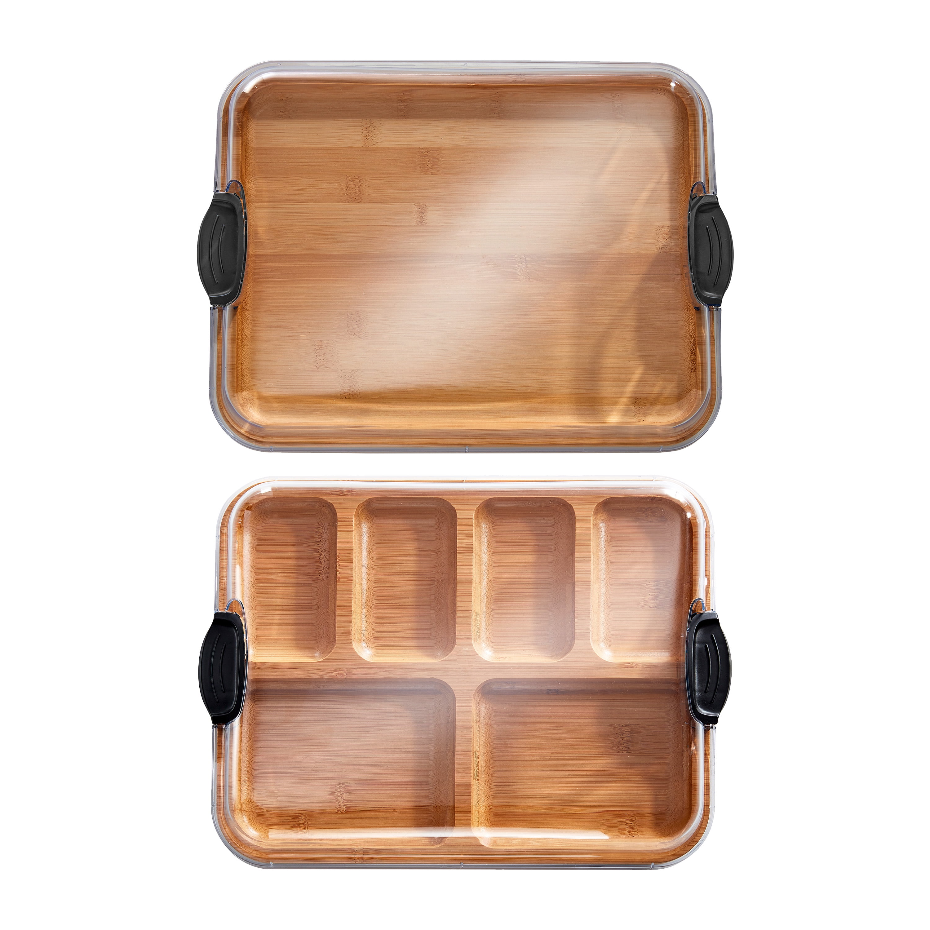 Farberware Build-a-Board 11x14-Inch 2-Piece Bamboo Charcuterie and Snack Board Set with Clear Locking Lids