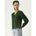 thumbnail image 6 of DressBerry Women’s Solid Poly Crepe Top V Neck Buttoned Front Closure Long Balloon Sleeves Waist Length Regular Wear Light Weighted Woven Summer Top, 6 of 7