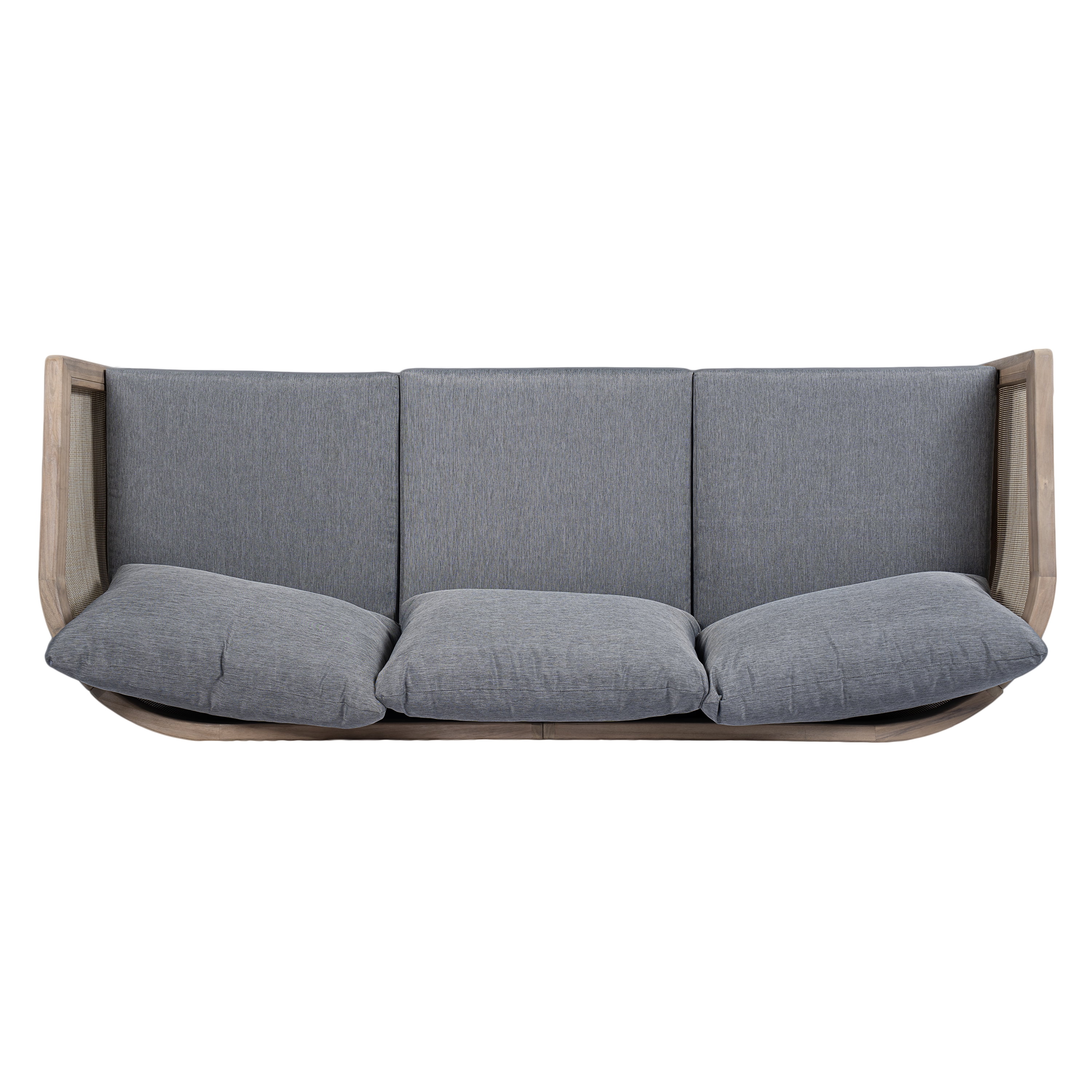 Euroco 3 Seater Outdoor Sofa Couch,Acacia Wood Patio Sofa Furniture with Cushions and Deep Seat for Garden Backyard Porch,Grey