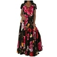 thumbnail image 1 of Heliisoer Robe pour Femme, Liquidation Été Femmes Décontractée Été Manches Courtes Col Rond Imprimé Maxi Bohème Robe Longueur Cheville, 1 of 9
