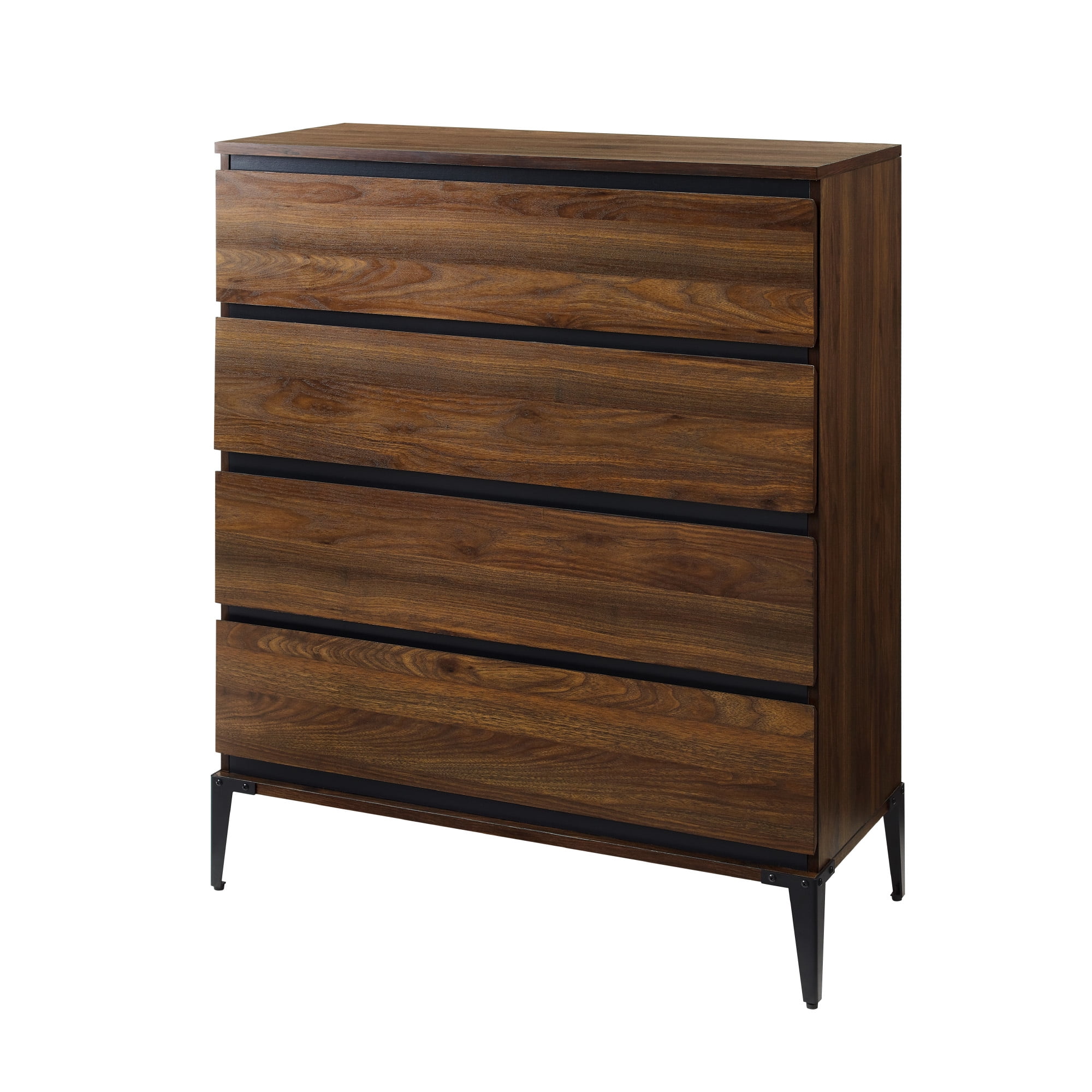 Walker Edison Urban Industrial 4 Drawer Vertical Dresser, Dark Walnut
