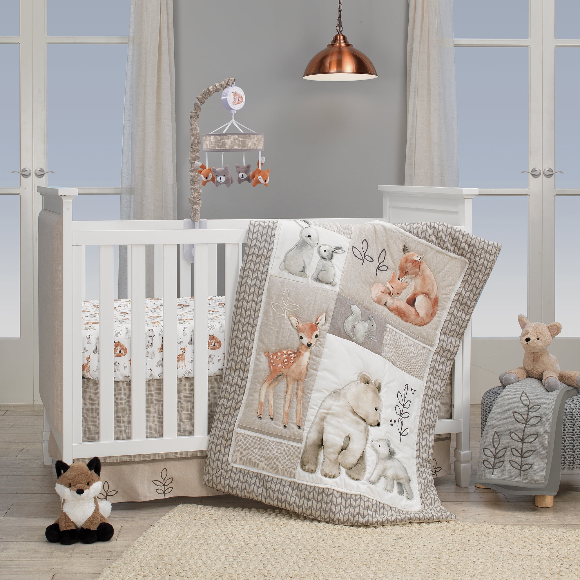 Lambs And Ivy Painted Forest 4 Piece Crib Bedding Set Gray Beige