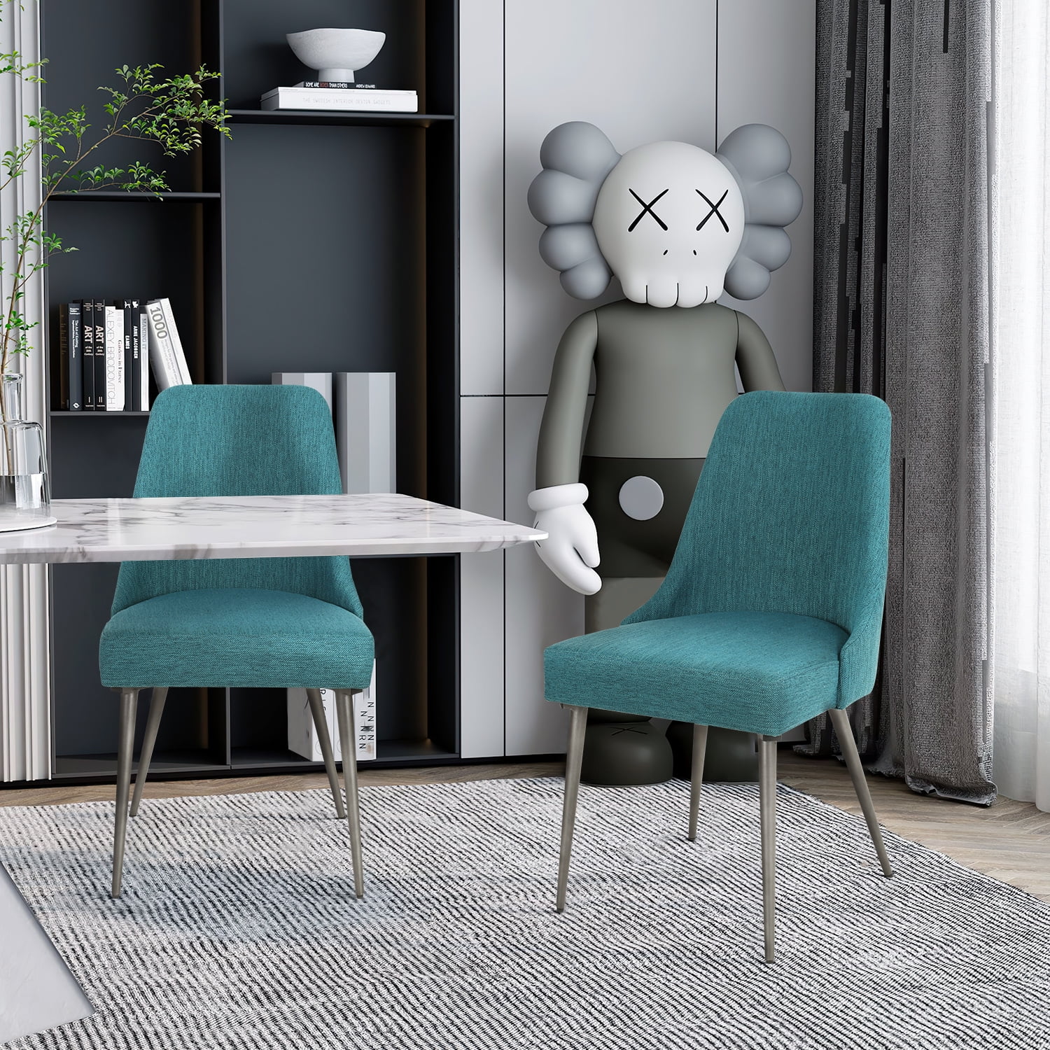Kadyn Upholstered Kitchen Chair with Metal Legs, Modern Dinner Chairs Set of 2, Dining Chairs for Home, Kitchen, Living Room, Teal