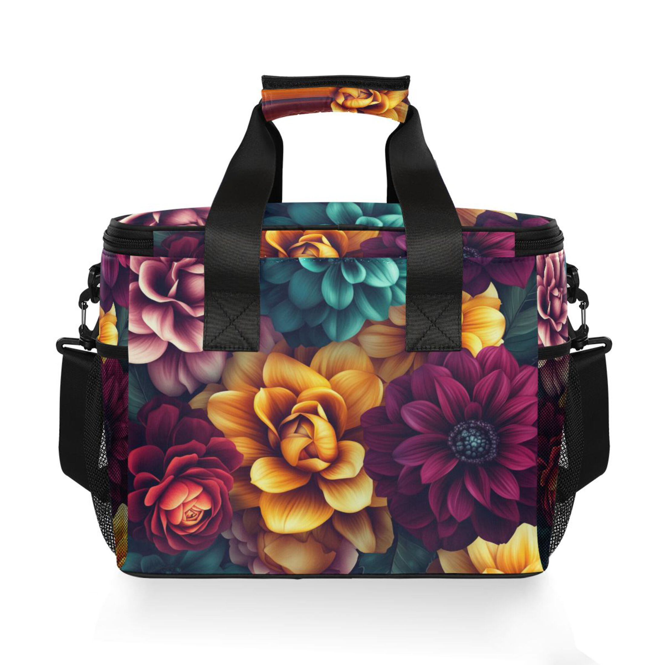Lush Flowers in Rich Colors Insulated Lunch Bag 15L Cooler Box for Women Men Work Camping Beach Travel
