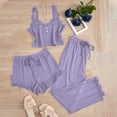 thumbnail image 2 of WCJM Lace-Trimmed Halter Top Women's Pyjamas Set Of 3 Lace Pyjamas Sleepwear V Neck Tank Top Pyjama Shorts 3 Piece Leisure Suit Three-Piece Set Women Pajama Sets, 2 of 4