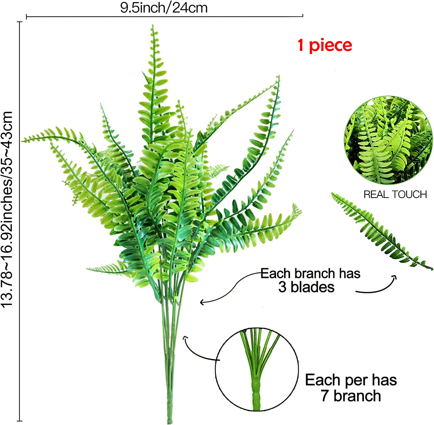 Zukuco 5pcs Artificial Ferns for Outdoors Fake Boston Fern Greenery Plants UV Resistant Plastic Plants Shrubs for Garden Front Porch Window Box Indoor