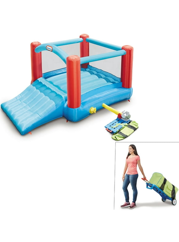 Little Tikes Pack 'n Roll 7'x7' Inflatable Bounce House with Slide, Blower and Wheeled Carry Case, Multicolor- Indoor Outdoor Toy Kids Girls Boys Ages 3 4 5+