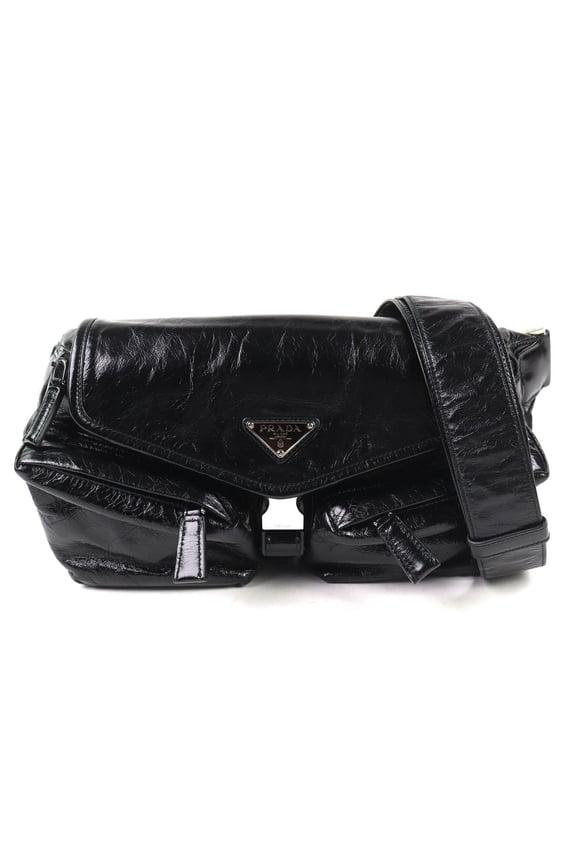 Pre-Owned PRADA 2VH174 Triangle Logo Leather Shoulder Bag/Body Bag, Black, with Dust Made in...