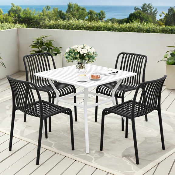 Avaloomia Home Outdoor Dining Chairs Set of 4, Modern All Weather Stackable Plastic Patio Chairs Armless & Anti-Slip for Garden Porch Deck Kitchen No Assembly, Black