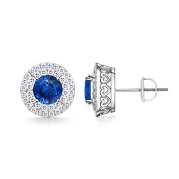 Round 5mm Genuine Blue Sapphire 10k Yellow Gold Stud Earrings