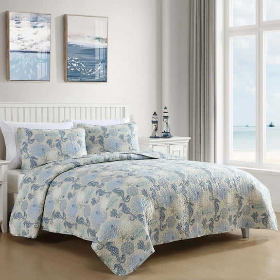 Caribbean Joe  Coastal 3PC Quilt Set Beach Bum Sand - Full - Queen
