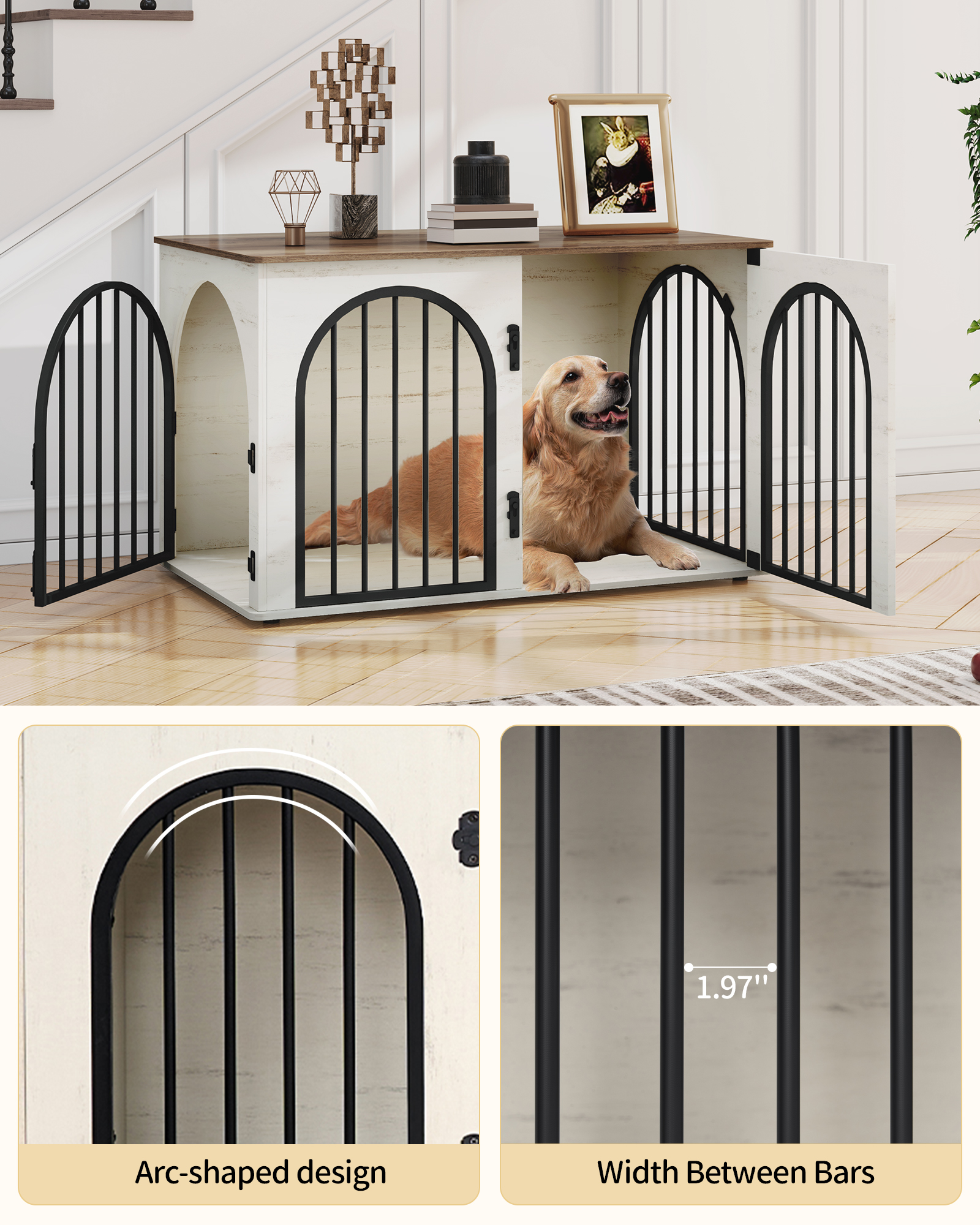 39.4" Dog Crate Furniture, Dog Kennel Indoor Arched Door Design for Small/Medium/Large Dog