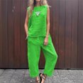 thumbnail image 3 of Traje holgado de cuello redondo para mujer, pantalones largos informales con bolsillo, conjunto de 2 piezas, Color sólido sin mangas, primavera y verano, 3 of 5