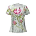 thumbnail image 4 of Wukai Vintage Wood Background with Floral Casual V-Neck Graphic Tees for Women: Lightweight and Breathable Summer Tops with Stylish Design-Medium, 4 of 8