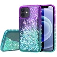 thumbnail image 2 of Compatible for Apple iPhone 12 Mini Case, with Tempered Glass Screen Protector SOGA Diamond Liquid Quicksand Cover Cute Girl Women Phone Case - Teal/Purple, 2 of 5