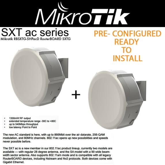 Mikrotik Outdoor Wireless Gigabit Antenna PoE RBSXTG-5HPacD - 2PACK PRE-CONFIG