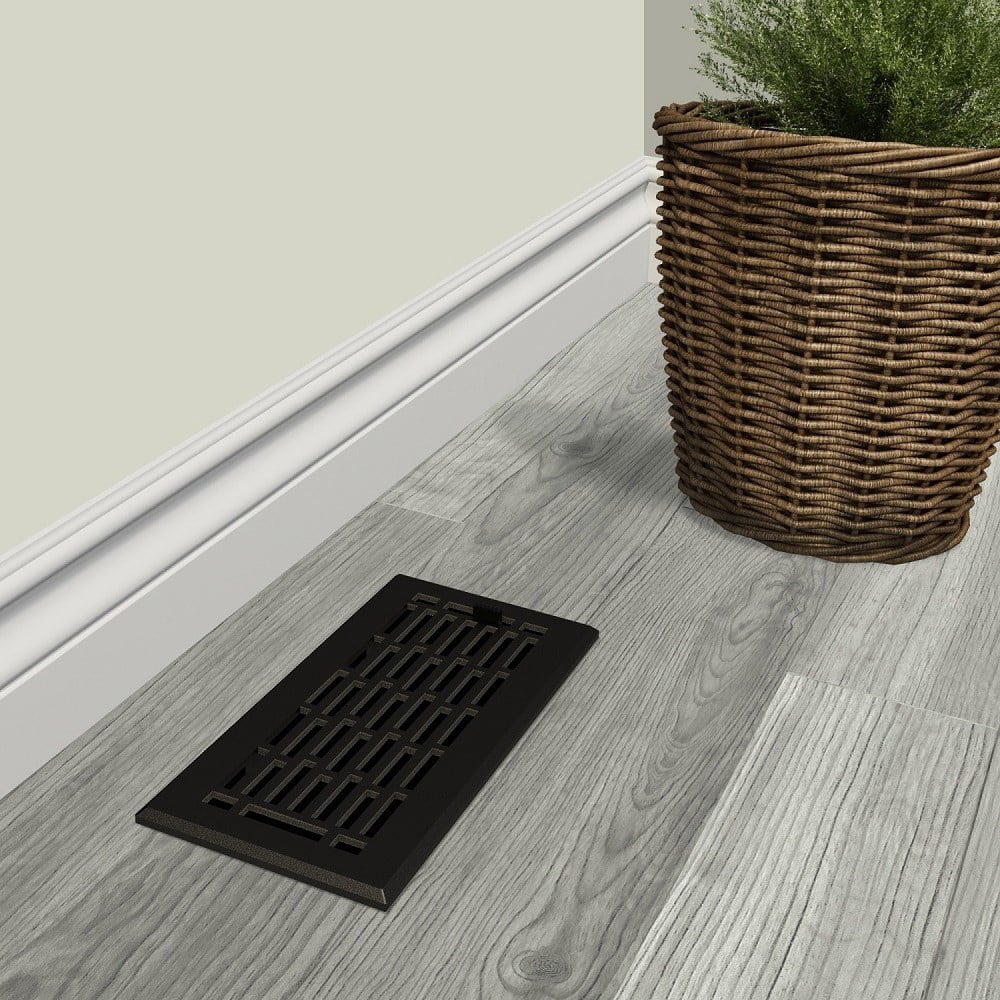 Imperial RG3390 Cast Iron Geneva Design Louvered Floor Register - 4inch x 12inch Duct Opening