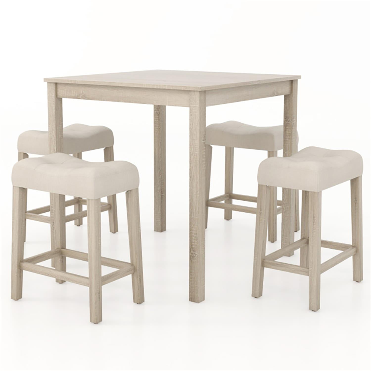 Demi Bonn 5-Piece Bar Table Set with Square Table and 4 Padded Stools, 35" Wooden Kitchen Dining Table Set, Perfect for Small Space, Gray