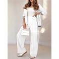 thumbnail image 4 of Women'S Fall Spring 2 Piece Blazer Outfits Business Casual Oversized Jacket Wide Leg Work Pants White S, 4 of 9