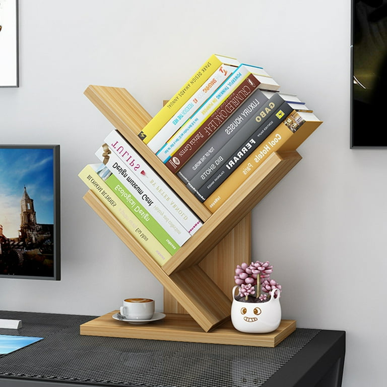 Tinksky 3 Layers Wooden Bookcases Tabletop Tree Bookshelf Small