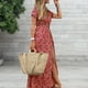 thumbnail image 5 of Faldas largas Vestido largo de playa boho para mujer Vestido dividido de manga corta con estampado (Rojo sandía XXL) Cgtredaw Melon rojo T XXL para Mujer, 5 of 6