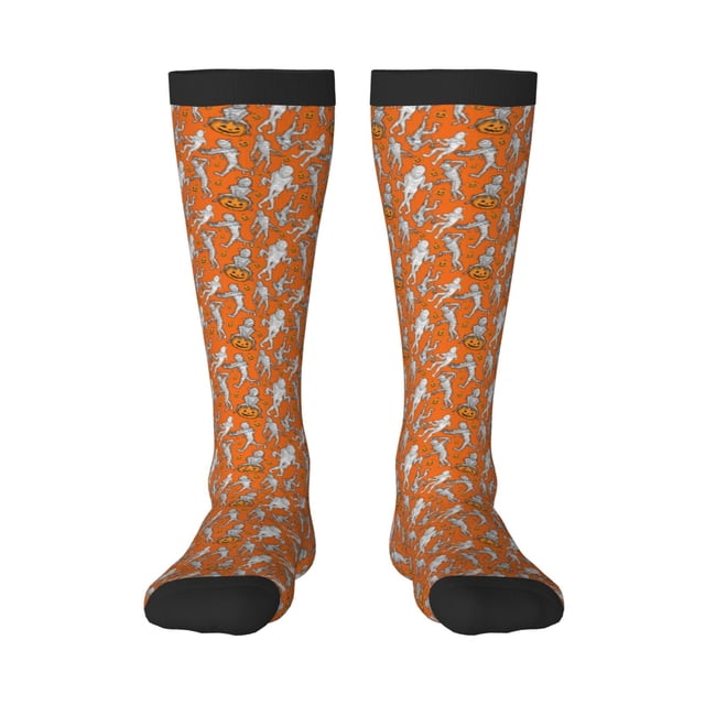 Fotbe Halloween Mummy Calcetas Divertidas Estampadas para Hombre y Mujer, Calcetas de Algodón hasta la Rodilla para Caminar, Correr, Enfermería y Embarazo