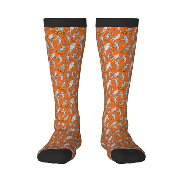Fotbe Halloween Mummy Calcetas Divertidas Estampadas para Hombre y Mujer, Calcetas de Algodón hasta la Rodilla para Caminar, Correr, Enfermería y Embarazo