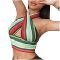 thumbnail image 1 of Fridja Lady Color Striped Sleeveless Halter Halter Slim Knit Cross Top, 1 of 9