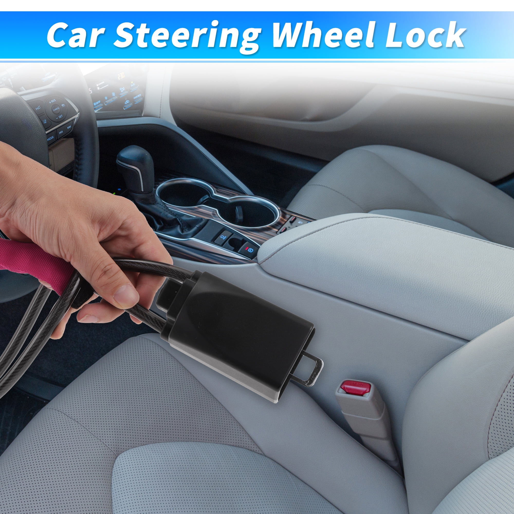 Unique Bargains Steering Wheel Lock with Seat Belt Lock Function - Universal Anti Theft Car Device for Most Vehicles 44 cm Length High Security with Pink (1 Set)