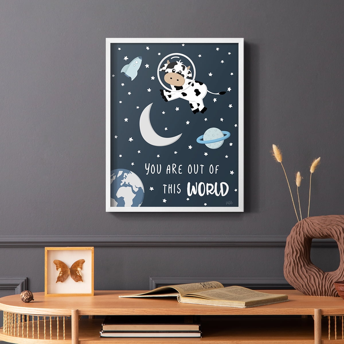 Cow in Space II in Paper Solid Wood 11 x 14 Framed Print