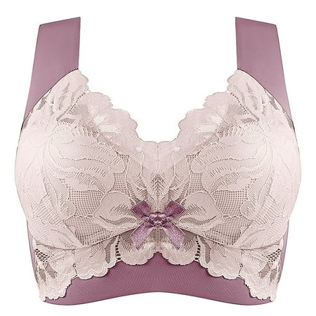 

SBYOJLPB Women Bras Plus Size Lace Comfortable Breathable Anti-Exhaust Base Solid Non-Steel Ring Non-Magnetic Buckle Beauty Back Underwear (Pink)