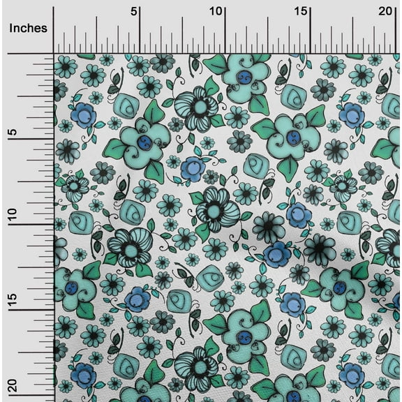 oneOone Polyester Lycra Dusty Teal Green Fabric Florals Sewing Fabric By The Yard Printed Diy Clothing Sewing Supplies 56 Inch Wide
