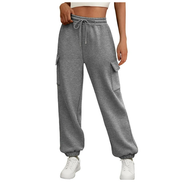Pantalones deportivos cargo para mujer: forrados de felpa, cintura alta, holgados, con bolsillos, pantalones informales de moda para otoño