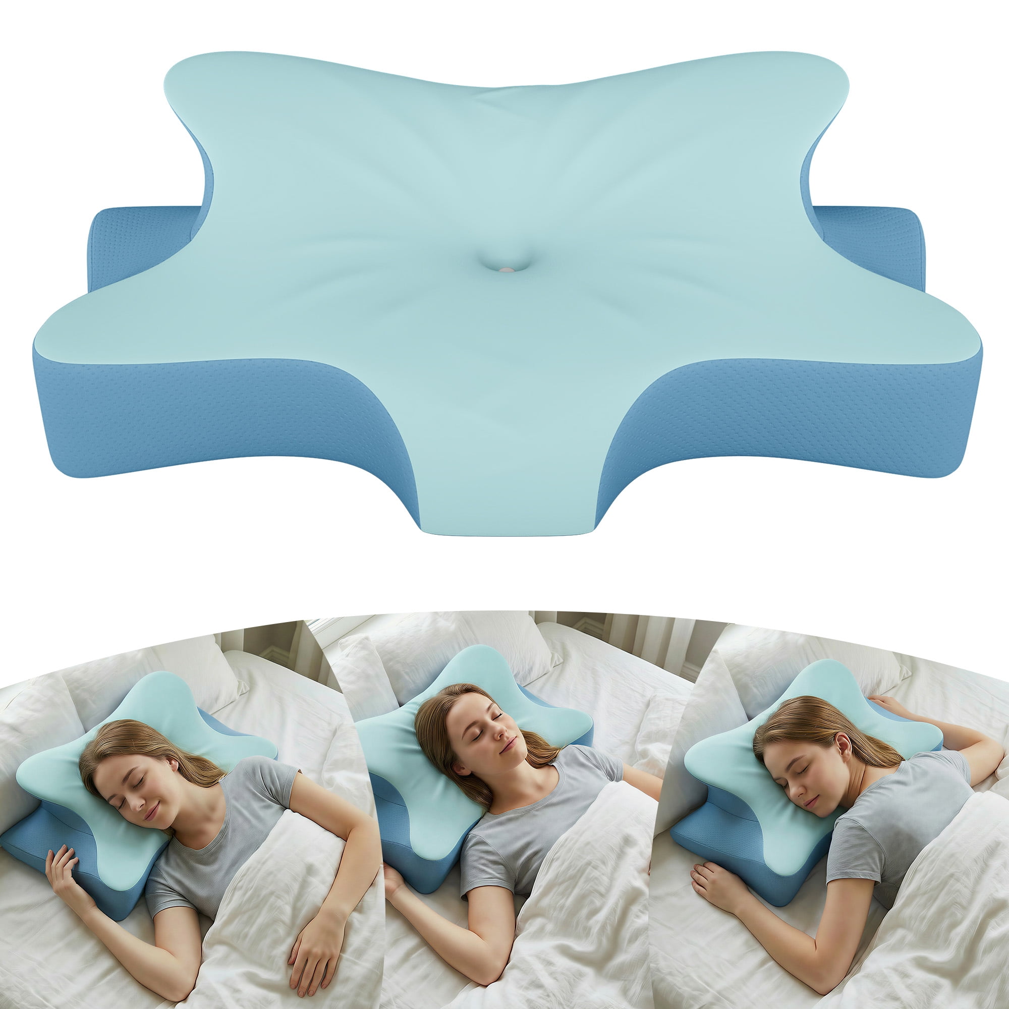 Cervical Memory Foam Pillow for Neck Pain Relief, Ergonomic Contour Pillow for Side Back Stomach Sleepers, Orthopedic Neck Support Pillow for Sleeping，Blue
