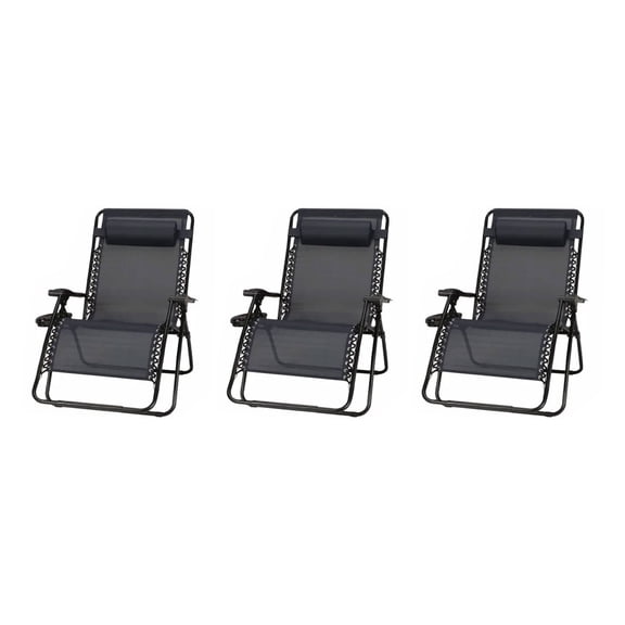 Open Box Four Seasons Courtyard XL Steel Zero Gravity Chair, Black (3pk)
