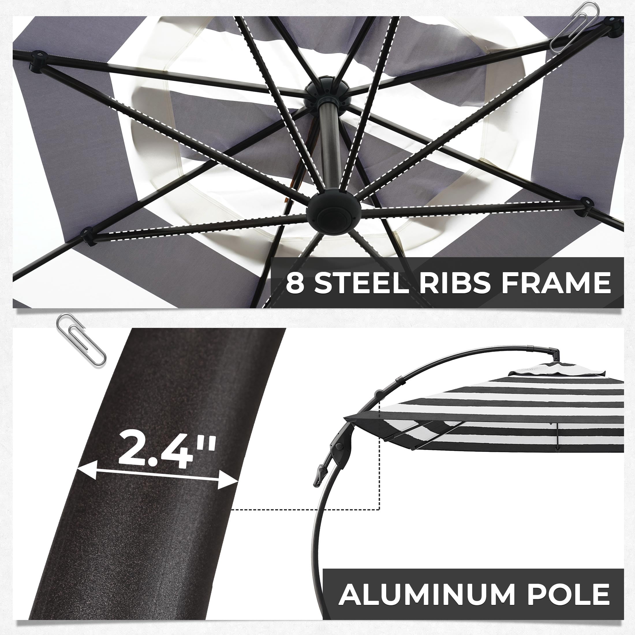 EVERITE 10x10FT Offset Umbrella - Patio Garden Use，Black and White Stripes
