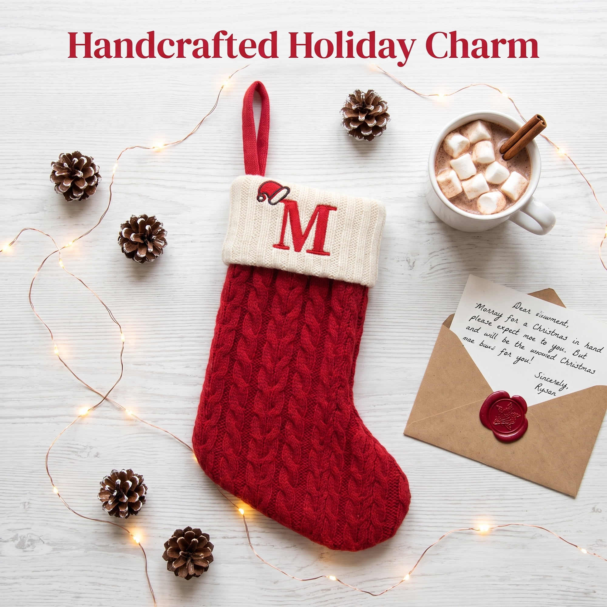 Unique Bargains Cartoon Christmas Luxury Grand Hearth Accent Stocking Letter M 8"