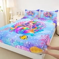 thumbnail image 4 of Erosebridal Watercolor Cartoon Mermaid Bed Sheets,Ocean Animals King Sheets For Girls Kids 4-Piece, 4 of 6