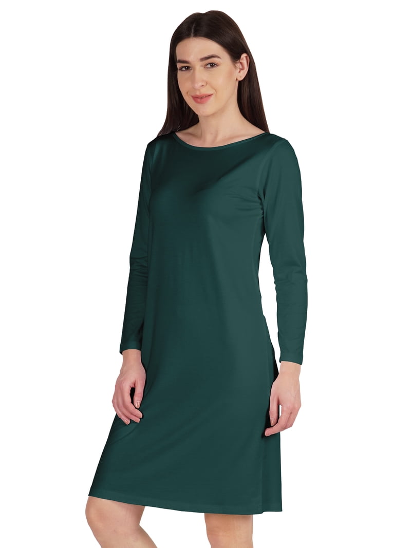Inkmeso Knee Length Plain Dress Long Sleeve Boat Neck Tshirt Dress For Women, Women's, Size: 3XL, Green