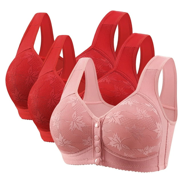 Plus Size Bras Front Closure Non Underwire Push Up Bra Solid Color Casual Style 2 Pc