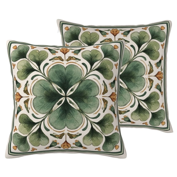 Decorative Holiday Throw Pillow Covers 2 Pack, St. Patrick's Day Theme Faux Linen Cushion Cases, Double Sided Lucky Design for Party Decor(No Insert) 16"x16"
