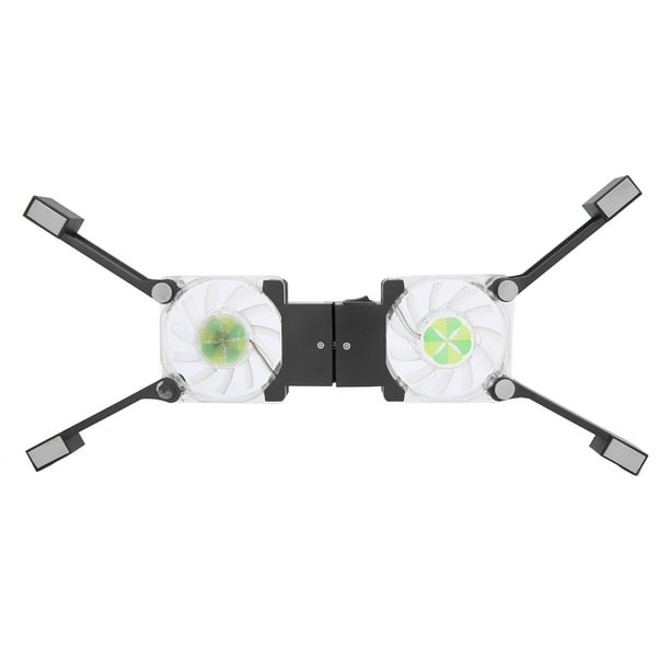 DRS03 Almohadilla de enfriamiento plegable para computadora portátil Ventiladores dobles Enfriador de computadora portátil con luz azul LED (Negro)