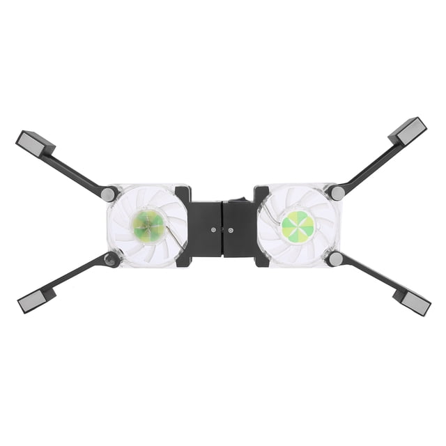 DRS03 Almohadilla de enfriamiento plegable para computadora portátil Ventiladores dobles Enfriador de computadora portátil con luz azul LED (Negro)